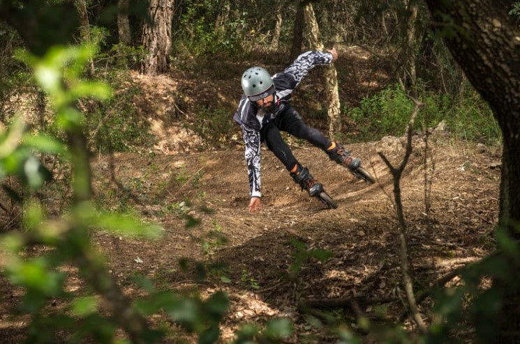 Off-road inline skating in the woods
